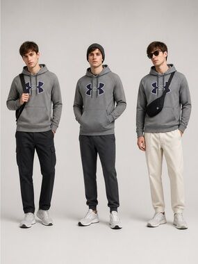 Under Armour Gray Pullover Hoodie with Navy Logo
